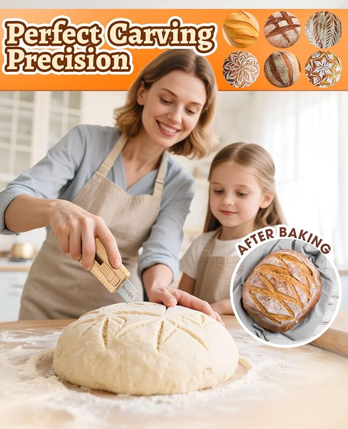 Sourdough Bread Lame, Magnetic Dough Scoring Tool with 5 Replaceable Blades, Ergonomic Handle for Easy Scoring, Ideal for Artisan Breads, Baguettes, and Bread Making Supplies (Wood)