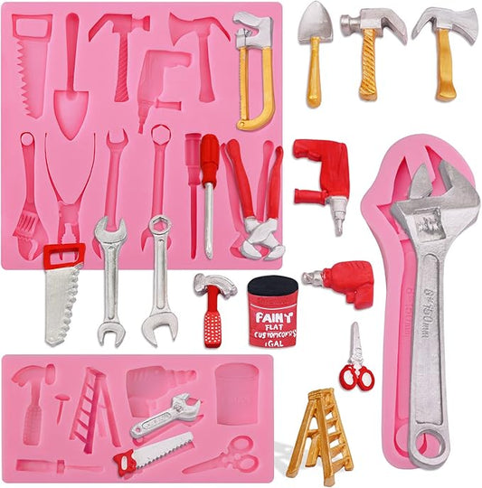 3 Pieces Hand Tools Fondant Molds, Mini Construction Tool Molds for Chocolate Cookie Cupcake Decorating