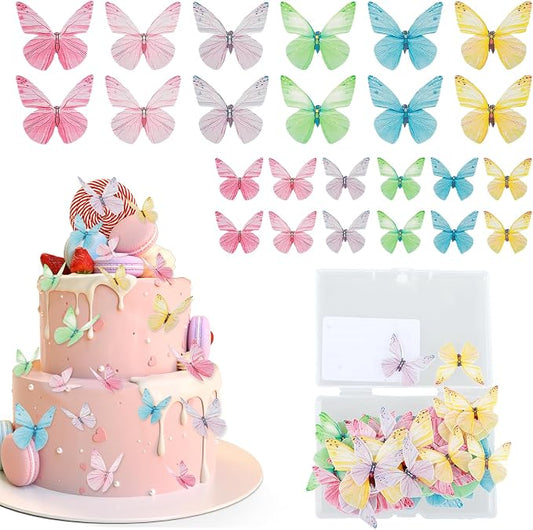 Tyqour 72Pcs Edible Butterfly Cake Decorations Colorful Vivid Butterfly Cake Topper Wafer Paper Butterflies Cupcake Toppers for Wedding Anniversary Baby Shower Birthday Party Decorating(Mix Color)