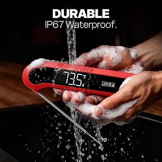 0.3 Sec Instant Read Meat Thermometer Digital for Cooking, ±0.5℉ Precision, Food Thermometer for Grilling, Air Fryer, Smoker, Candy, BBQ Essentials, Kitchen Gadgets, Gift for Dad Him Men, Red