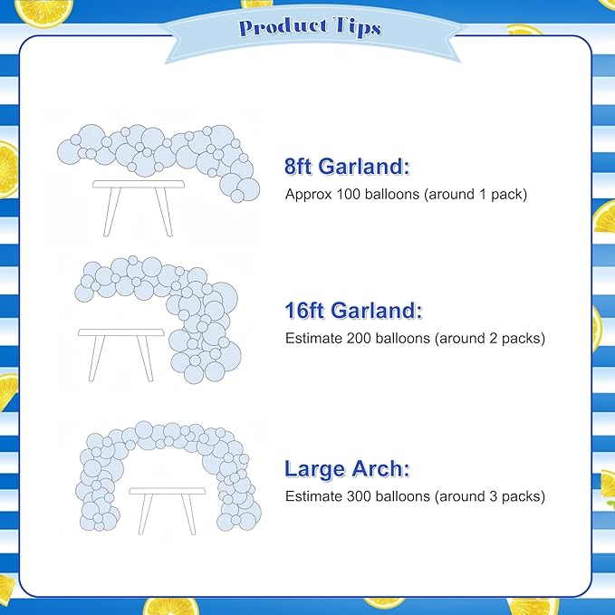 Blue and Yellow Balloon Arch Kit, 124Pcs Lemon Balloon Arch Kit with Royal Blue Light Blue Yellow White Balloons for Mediterranean Themed Birthday Wedding Bridal Shower Anniversary Party Decorations