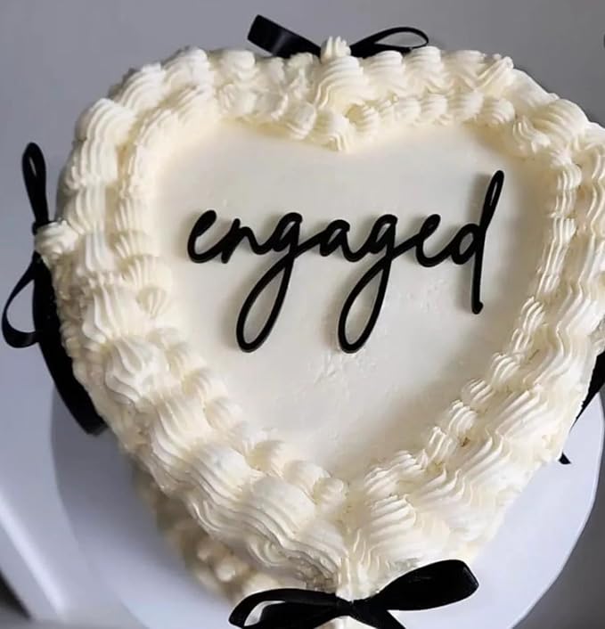 Black Acrylic Engaged Cake Topper,Engagement Theme Cake Topper, Wedding Anniversary Bridal Shower Bachelorette Party Cake Decorations,Dessert Decor, DIY Cake Decoration