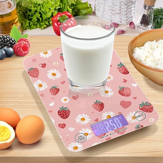 Food Scale Kitchen Scale Food Weight Scales Digital Weight Grams and Ounces Small Electronic Food Scale for Baking Cooking Pink Floral Strawberry Hearts