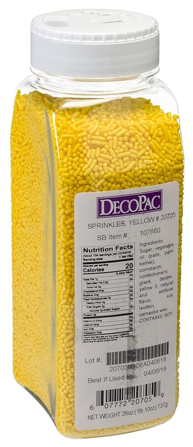 DecoPac Yellow Sprinkles | Extra Large 26oz Pack | Cake Sprinkle Mix, Fancy Sprinkles For Cake Decorating, Handheld Container, Candy Sprinkles, Cake Sprinkles - Yellow