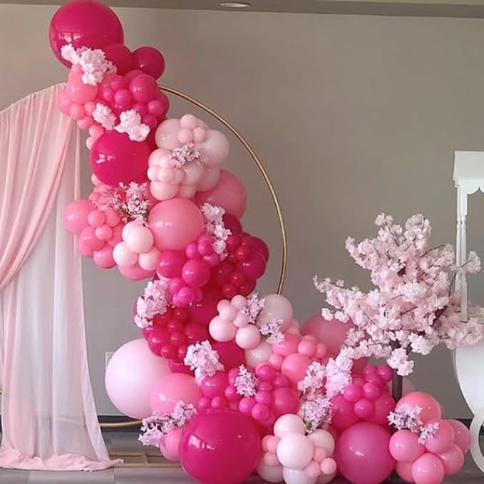 YMSZ Pink Balloon Garland Arch Kit, Hot Pink Balloons Metallic Balloon for Birthday,Princess, Wedding, Baby Shower, Valentine's Day Party Decorations