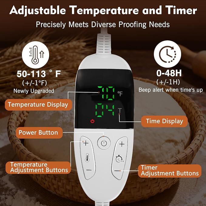 Folding Bread Proofing Box with 50-113F Temperature Control | Dough Proofer with 48H Timer for Sourdough Baking Box with Metal Rack for Homemade Bread, Pizza, Yogurt, Kombucha