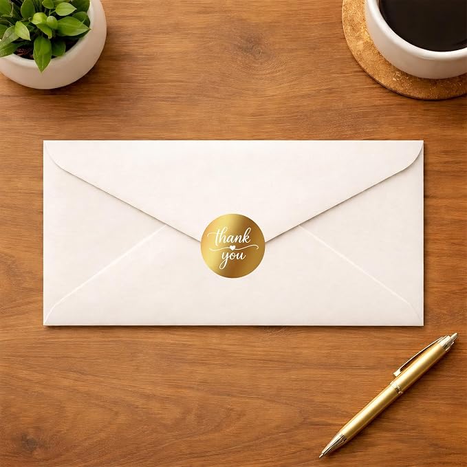 1.5 Inch Round Gold Foil Thank You Stickers – 204 Pcs Elegant Thank You Stickers for Packaging, Small Business, Envelope Seals, Bakery, Wedding Favors