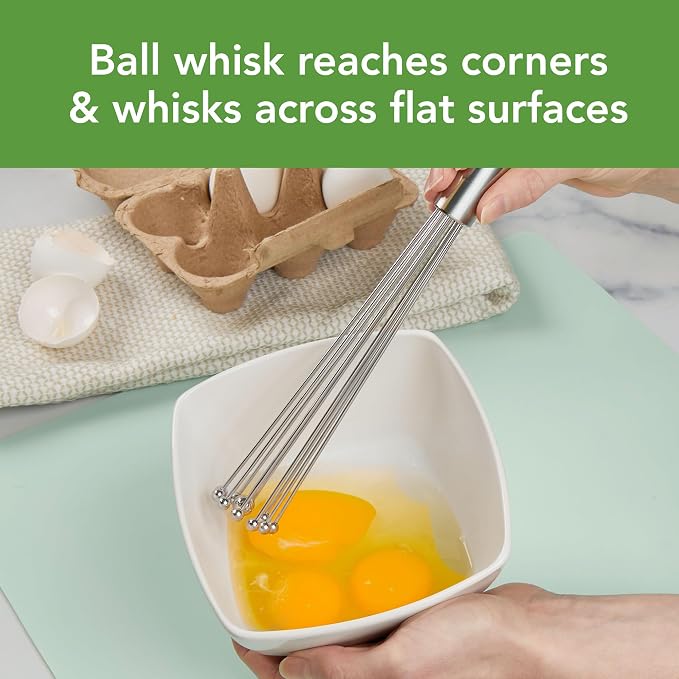 Tovolo Ball Whisk 10" Stainless Steel Wire Whisk Metal Ball Whisk for Cooking Blending Mixing Stirring Whipping Whisking, Large Dishwasher Safe Mini Ball Wire Whisker for Egg Beating Liquid Mixing