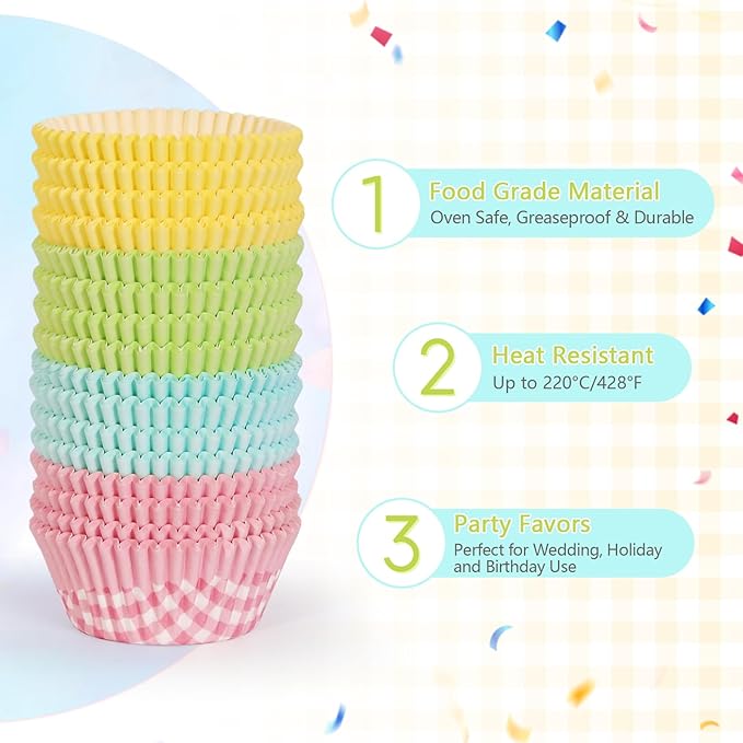Standard Cupcake Liners 100 Pack, Colorful Paper Baking Cups Food Grade Disposable Cupcake Wrappers Buffalo Plaid Muffin Liners for Birthday Tea Themed Party Decor
