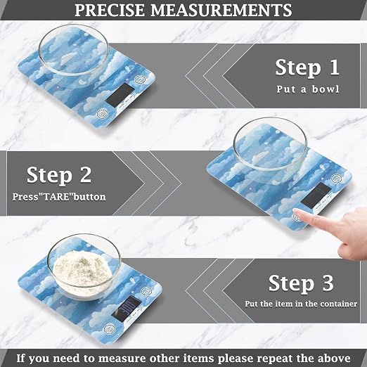 Food Scale Kitchen Scale Food Weight Scales Digital Weight Grams and Ounces Small Electronic Food Scale for Baking Cooking Blue Gradient Cloud and Stars