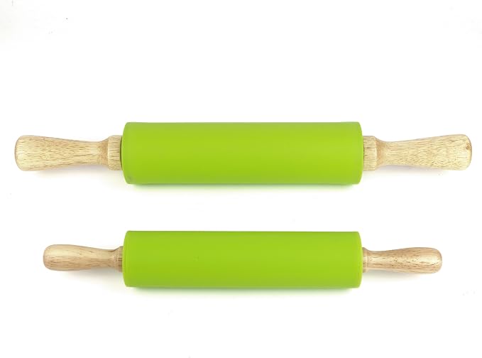 Silicone Rolling Pin for Baking Non-stick Rolling Pin Dough Roller Wooden Handle Kitchen Accessories Pastry Roller
