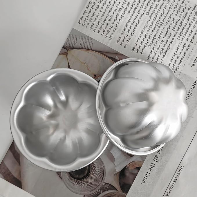 Aluminum Alloy Half Ball Pumpkin Tart Pan, Deep Tart Tins Jelly Mold, Muffin Cups Flower Shape for Cake, Tartlets, Brownies, Popover, Quiches - 6PCS