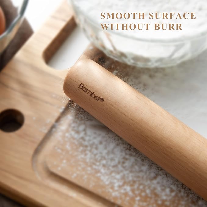 Bamber Wood Rolling Pin for Baking Large Wooden Rolling Dowel Stick Dough Roller for Cookie Dumpling Pastry Pizza Tortilla, 17.3'' by 1.6''