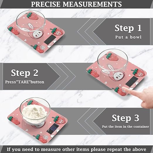 Food Scale Kitchen Scale Food Scales Digital Weight Grams and Ounces Small Electronic Food Scale for Baking Cooking Pink Bunny Strawberry Hearts