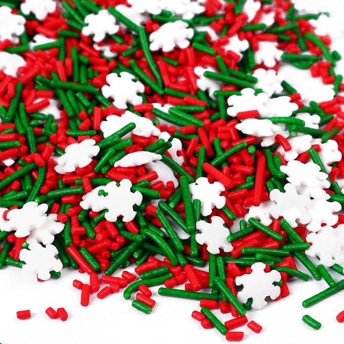 Christmas Sprinkles for Cake Decorating 4.2 Ounce Snowflakes Red and Green Jimmies Sprinkles Mix for Cupcake Topper, Ice Cream, Candy, Cookie, Food Decorative Christmas Dessert