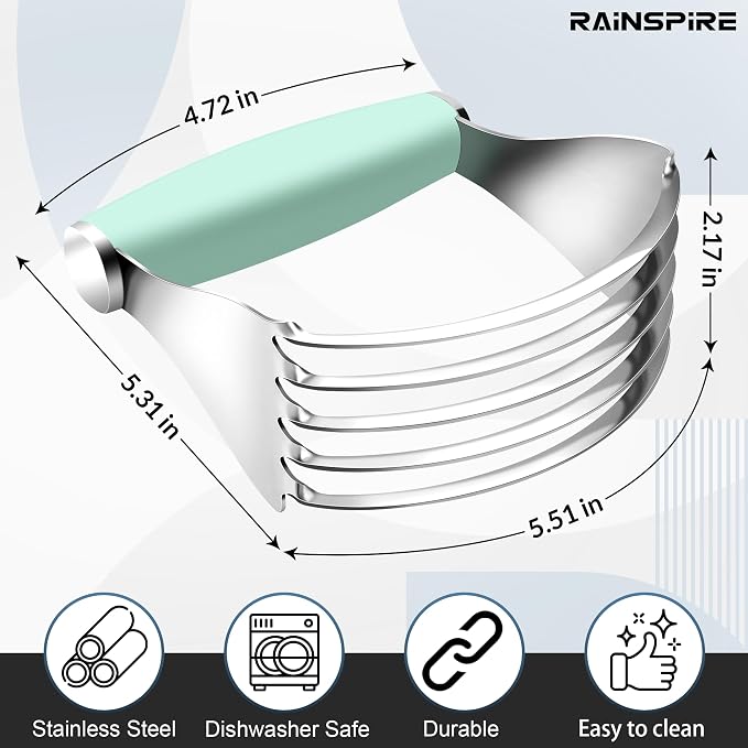 Rainspire XL Pastry Cutter For Baking, Heavy Duty Pastry Blender Stainless Steel, Thick Sharp Blades Dough Blender, Dough Cutter Butter Cutter Pastry for Easy Mixing, Dishwasher Safe (Mint Green)
