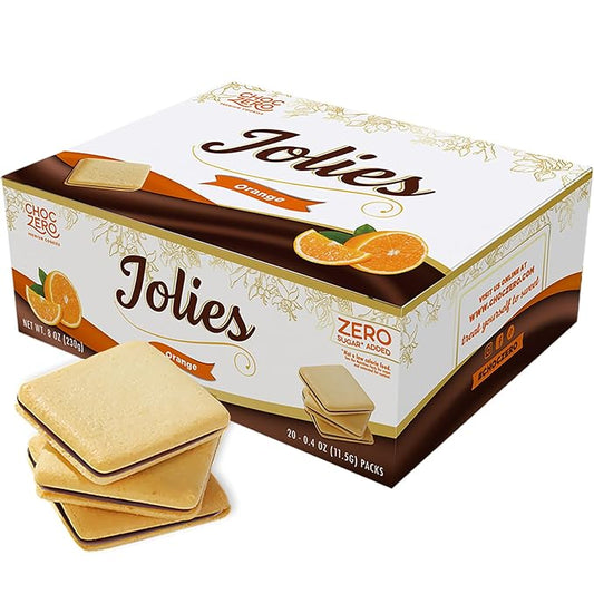 ChocZero Dark Chocolate Orange Jolies Cookies, Sugar Free Chocolate Filled Cookies, Gluten Free, Keto, Low Carb, High Fiber, 8 oz Box