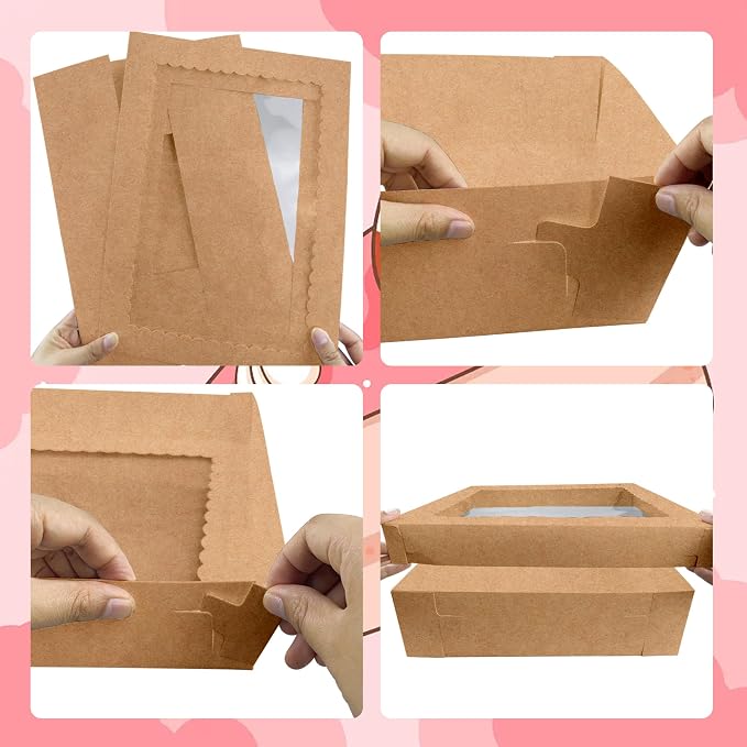 MUMULULU 12PCS Kraft Large Cake Box 16x11x4 Inch Rectangular Cake Box with Window Disposable Bakery Boxes for Donuts Cookies Cupcakes Pastry Pie Packaging Perfect for Weddings Birthdays and Parties