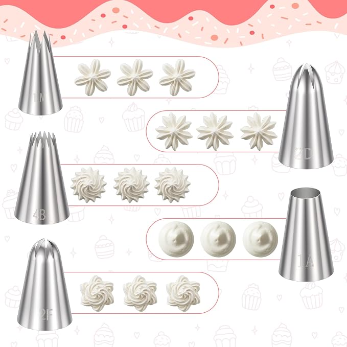 Large Piping Tips Set, Stainless Steel frosting tips Reusable Pastry Bag Cake Decorating Tools for DIY Pastry Dough Cupcake Cookie (8 Pcs)