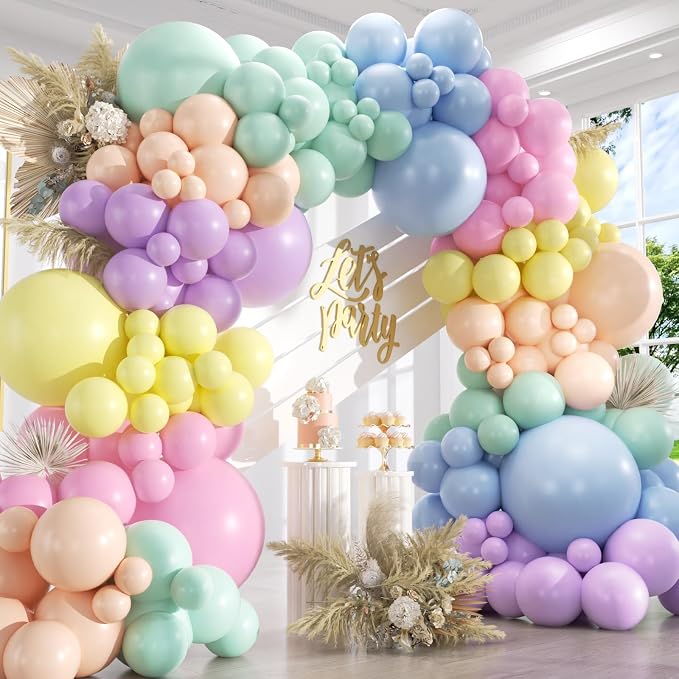 Pastel Rainbow Balloons Arch Kit 174pcs, Macaron Assorted Colorful Spring Balloon Garland Kit for Spring Easter Baby Shower Wedding Gender Reveal Anniversary Birthday Party Decorations