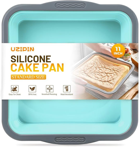 7x7 Silicone Square Cake Pan with Metal Reinforced Edge, Nonstick Brownie Baking Pan, BPA Free, Oven Safe Flexible Silicone Mold, Suitable for Making Cakes, Brownies, Bread, Pie, Lasagna