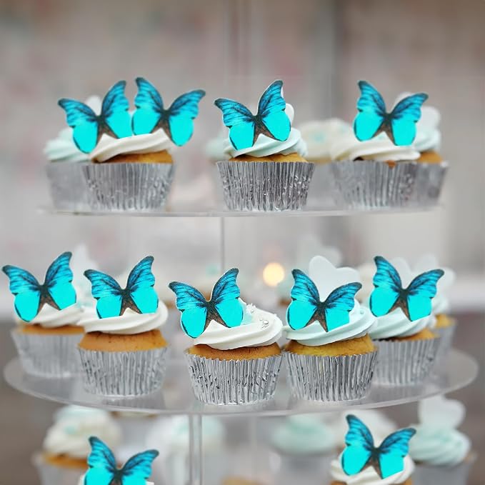 Ephlyn 48Pcs Edible 3D Butterfly Cupcake Toppers - Cute Cake Picks for Baby Shower, Bridal Shower, Birthday Party - Green