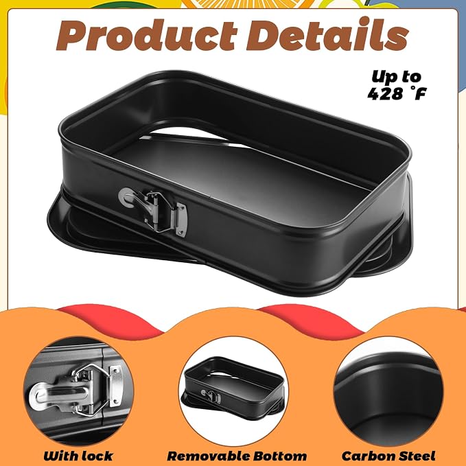 CYEAH 2 Pack Large Springform Cake Pan, 14 x 9 x 3-Inch Rectangle Cheesecake Pan, Non-Stick Baking Pan Mold with Removable Bottom for Kitchen Baking Roasting Muffin Bread Cake Brownies Bakeware