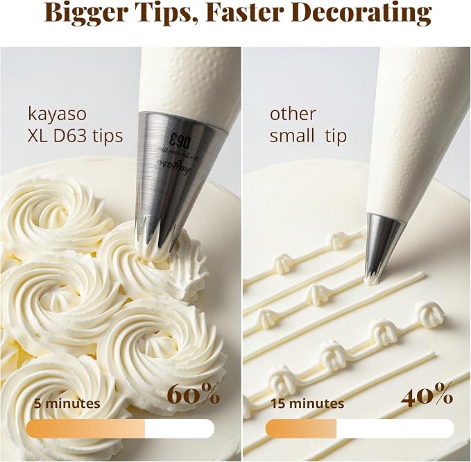 Cake Decorating Icing Piping Tip Set, 10 X-large Decorating Tips Stainless Steel Plus 20 Disposable Pastry Bags
