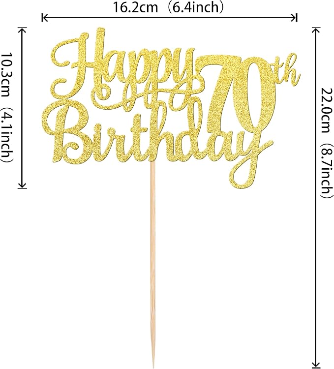 1 PCS Happy 70th Birthday Cake Topper Gold Glitter Cheers to 70 Years Birthday Cake Pick Seventy 70 Fabulous Cake Decoration for Happy 70th Birthday Anniversary Party Decorations Supplies