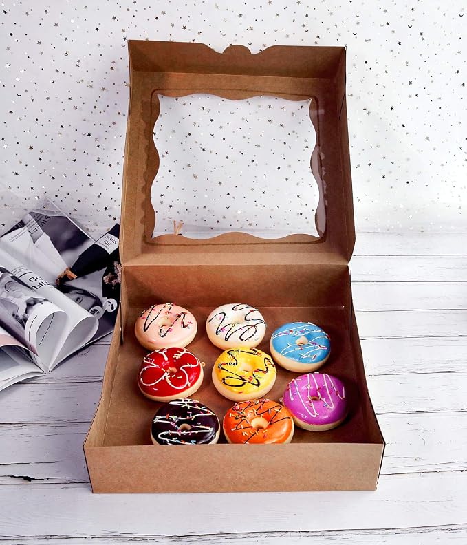 CHERRY 15-Pack 12"x12"x3"Brown Bakery Boxes with PVC Window for Pie and Cookies Boxes Large Natural Kraft Paper Box,Pack of 15