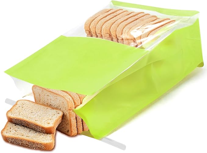50 Pack Bakery Bags with Window - Large Reusable Cookie Bags With Seal Can Stand Upright Cookie Packaging Bag With Tin Tie Tab Lock Kraft Paper Bread Bags For Pastry,Donuts,Snacks（Green Large)