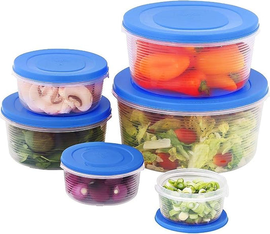 MILTON Mixing Bowl Set with Lids; Kitchen Food Storage Containers, Plastic Airtight Nesting Stackable Meal Prep, 6 Bowls & 6 Covers; No Spill Leakproof Lightweight - for Baking, Salad, Picnic (Blue)