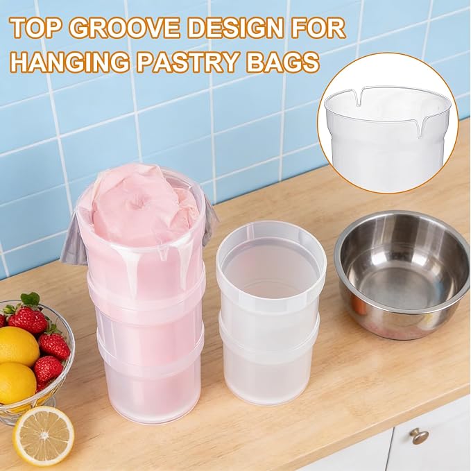 Pastry Piping Bag Holder Stand, Stackable Translucent Piping Bag Holder | Stand for Filling Hands-Free Adjustable Height Cream Icing Bags Rack for Baking