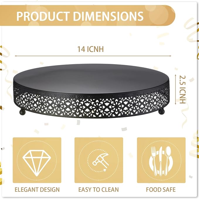 Wenqik Cake Stand 14 Inch Round Metal Cupcake Dessert Wedding Cake Stand Cookies Display Holder Fruit Serving Tray for Table Wedding Birthday Anniversary Party(Black)