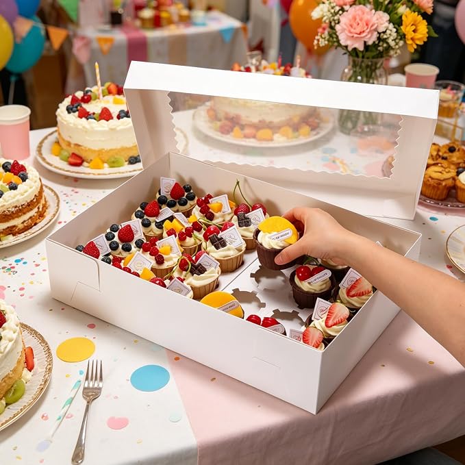 10 Pack 24 Count Standard Cupcake Boxes with Window & Inserts White | Cupcake Containers Bakery Box for Standard Muffins, Pastry Dessert for Birthday Party, Wedding, Baby Shower-17.5x11.5x4 Inch