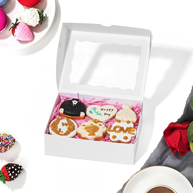100PCS 8x5x2 Inch Chocolate Covered Strawberries Boxes Bakery Boxes with Window Cookies Box Cakesickle Box Browines Box for Christmas Valentine's Easter Mother's Day