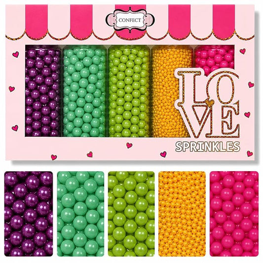 Confect Pearl Sprinkles – Tropical Summer 5 Pack Dragees Mix (Purple, Teal, Sea Green, Yellow & Bright Pink) – Fun & Festive Cake and Cupcake Decorations – Vegan, Gluten-Free, Nut-Free, Soy-Free, Dairy-Free, Palm Oil-Free, No Artificial Dyes- 5 Oz
