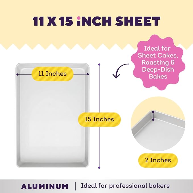 Wilton 11 x 15 Inch Aluminum Baking Sheet Pan, 2-Inch Deep Cake Pan, Even Heating, Rust-Resistant, Professional Quality, Packaging May Vary