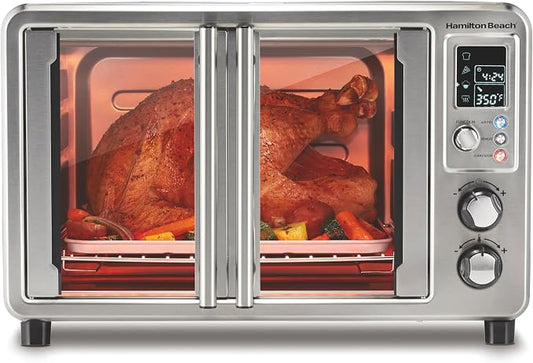 Hamilton Beach 6-in-1 XL Digital Air Fryer Toaster Oven Combo, With Easy-Access French Doors, Bake, Broil, Toast, Pizza & Reheat Functions, 0.9 cu. ft. Capacity, Stainless Steel (31191)