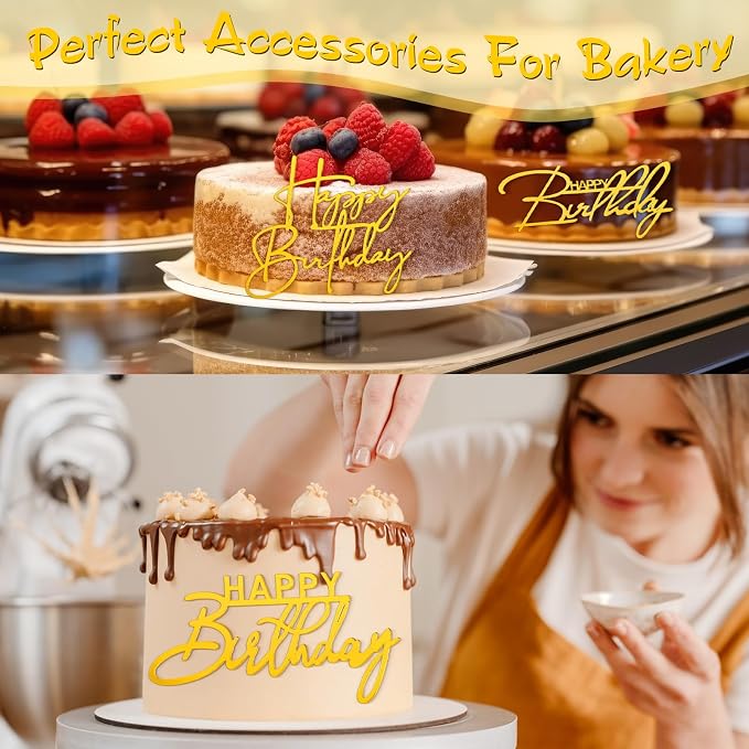 Barydat 50 Pcs Happy Birthday Cake Toppers Bulk Mirror Acrylic Cupcake Topper Decorations Happy Birthday Sign for Cake Inserts Decor Celebrate Anniversary Theme Party Supplies 10 Style(Gold)