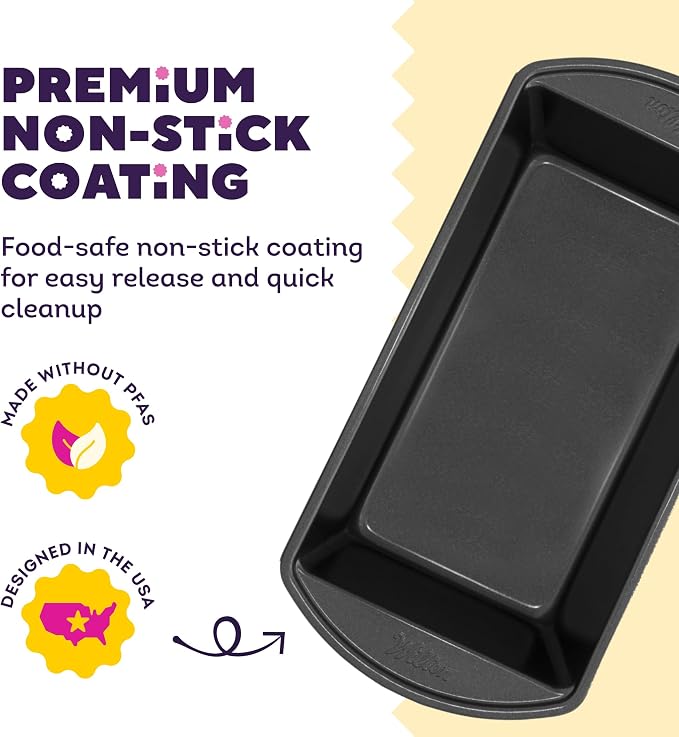 Wilton Gold Non-Stick Bakeware Large Loaf Pan - Baking Pan for Breads, Pound Cake & More - Even Heat Distribution & Extended Handles - Made Without PFAS - 9.25 x 5.25 x 2.75 Inch