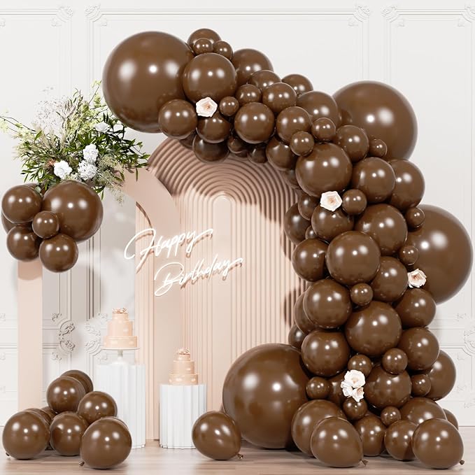 104pcs Dark Brown Balloons - 18/12/10/5 Inch Coffee Brown Neutral Latex Balloons Garland Arch Different Sizes for Boho Weddings, Bear Baby Showers, Thanksgiving Party Supplies