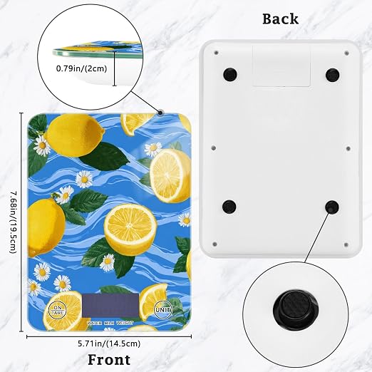 Food Scale Kitchen Scale Food Weight Scales Digital Weight Grams and Ounces Small Electronic Food Scale for Baking Cooking Blue Wave Lemons Daisy