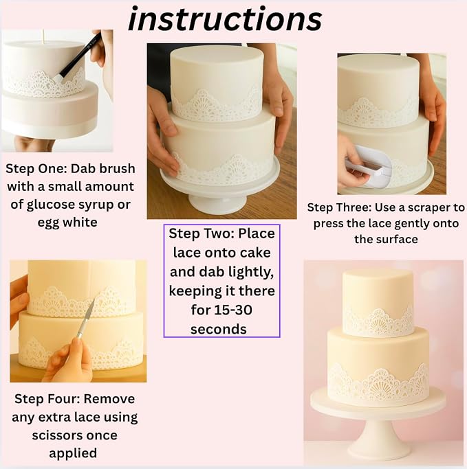 x3 Shiny Pearl honeycomb Edible Sugar Cake Lace Large strips Ready To Use - Handcrafted 3D effect