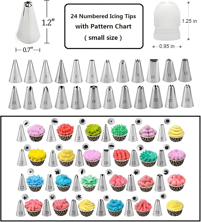 Cake Decorating Kit, 198 Pcs Baking Supplies | Aluminium Cake Turntable, Leveler, 24 Numbered Icing Tips, 2 Spatulas, 3 Scrapers, 50 Pastry Bags, 50 Cupcake Liners & More