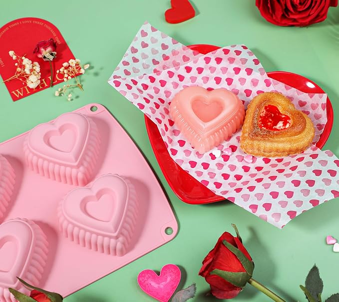 Webake Silicone Heart Cake Mold 3 Inch Tiered Mini Heart Shaped Cake Pans, Heart Cake Molds Muffin Pan, Pack of 2