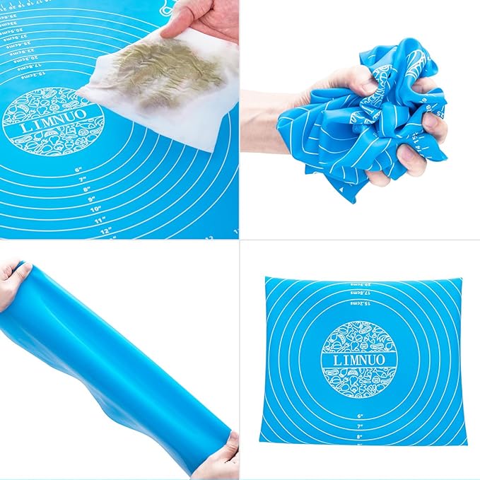 LIMNUO Silicone Baking Mat, Extra Thick Large Non Stick Pastry Mat Sheet for Dough Pie Crust Rolling Mats (Blue, XL-18''(W)*25''(L))