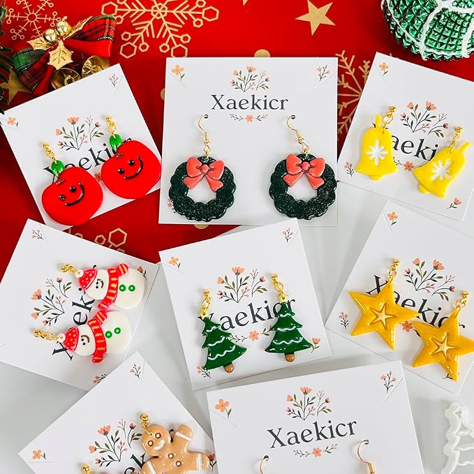 Xaekicr Christmas Polymer Clay Cutters Set – 8pcs Holiday Clay Earring Cutters for Polymer Clay Jewelry DIY – Santa, Tree, Snowman, Gift – Clay Tools & Molds