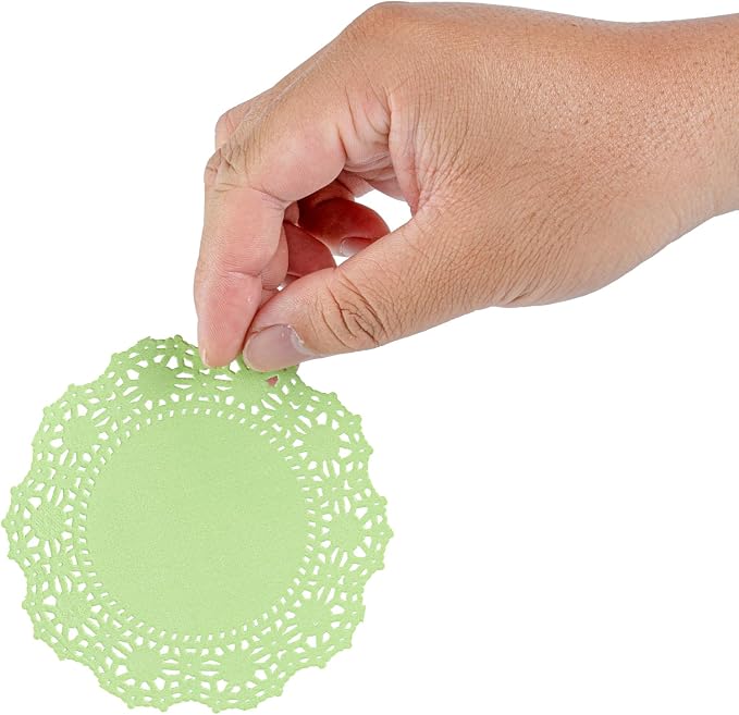 Pastry Tek 4 x 4 Inch Paper Lace Doilies, 4000 Disposable Table Doilies - Elegant Lace Finish, Long Lasting, Green Paper Doily, for Pastries, Cupcakes, Desserts - Restaurantware