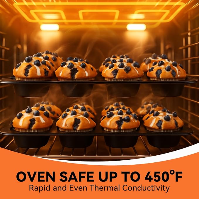 Yoehka 2 Pack Muffin Pan for Baking, Nonstick Cupcake Pan Set, Standard 12-Cups Muffin Tin for Baking Cupcakes, Carbon Steel Baking Supplies
